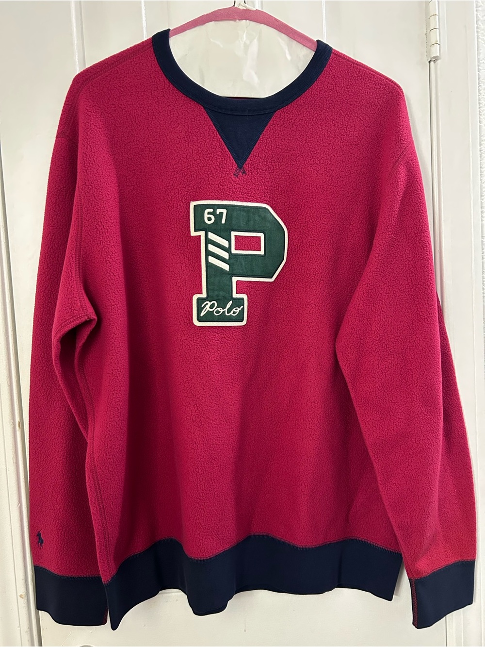 Polo Ralph Lauren Red Men's Pile Fleece Letterman Sweatshirt - Picture 1 of 5
